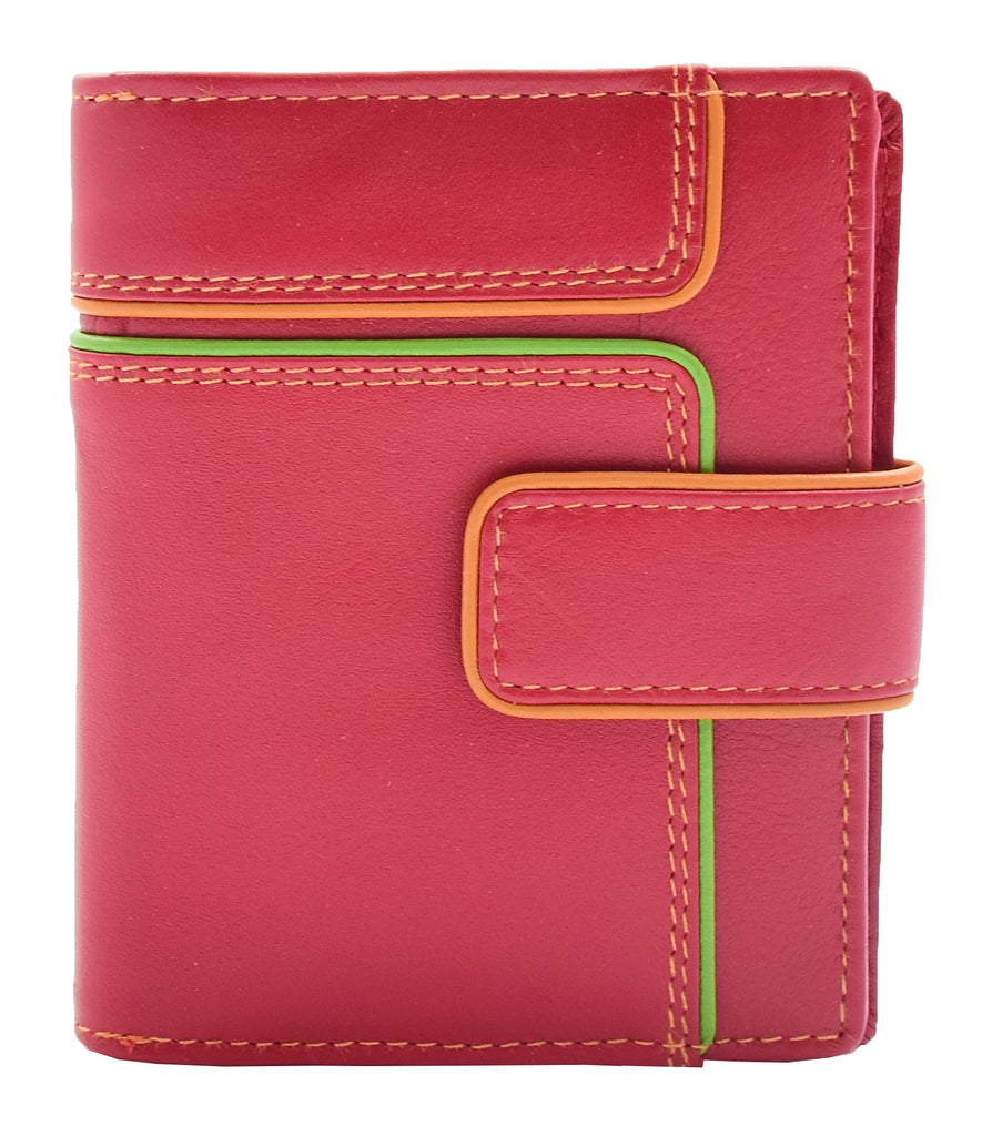 DR448 Women's Bifold Leather Purse Booklet Style Wallet Red 2