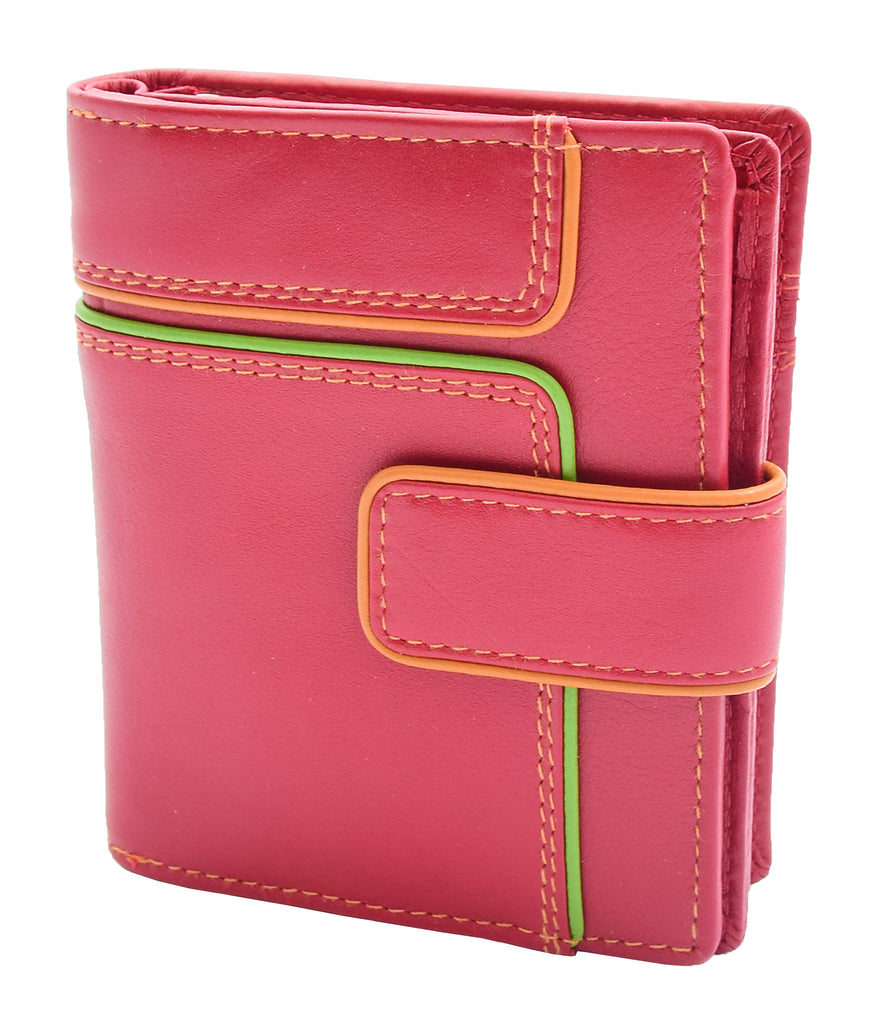 DR448 Women's Bifold Leather Purse Booklet Style Wallet Red 3