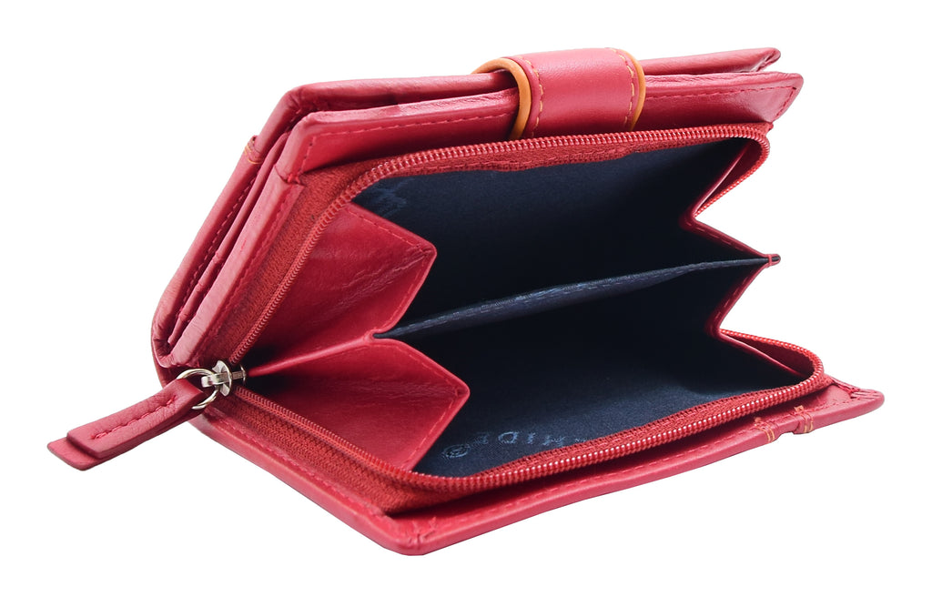DR448 Women's Bifold Leather Purse Booklet Style Wallet Red 7