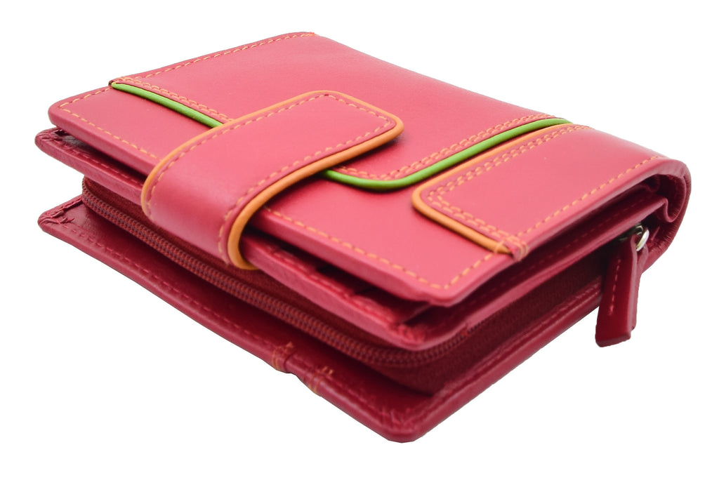 DR448 Women's Bifold Leather Purse Booklet Style Wallet Red 4