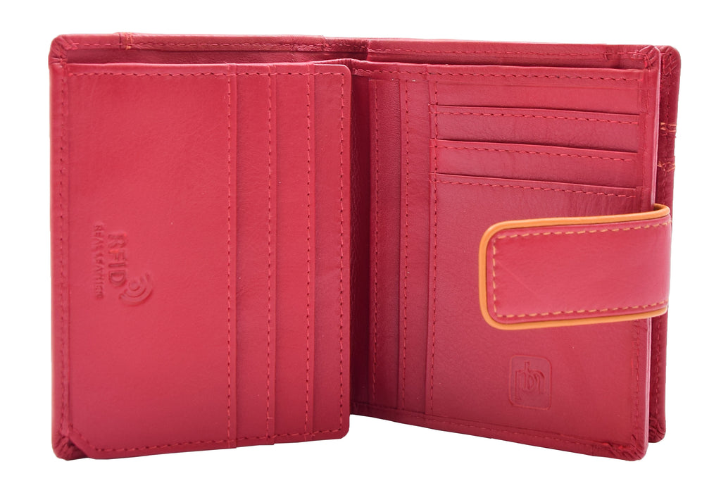 DR448 Women's Bifold Leather Purse Booklet Style Wallet Red 5