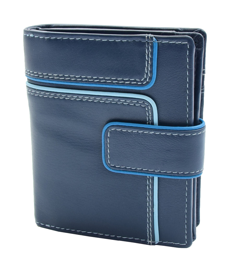 DR448 Women's Bifold Leather Purse Booklet Style Wallet Navy 3