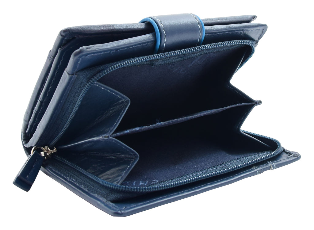 DR448 Women's Bifold Leather Purse Booklet Style Wallet Navy 6