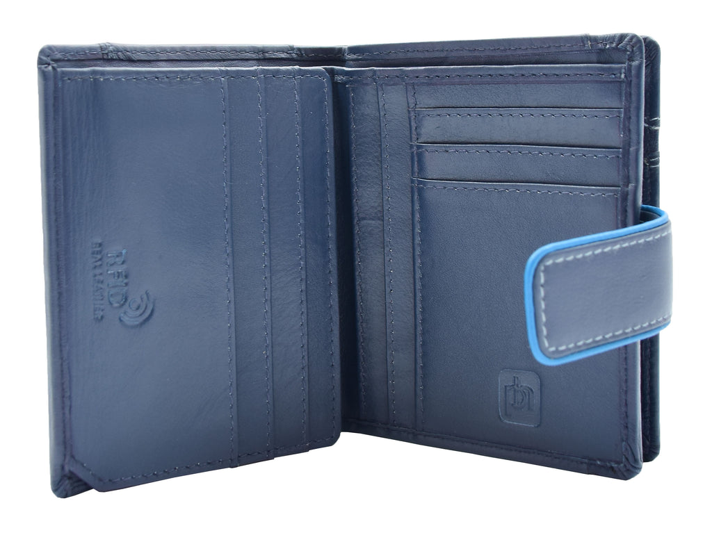 DR448 Women's Bifold Leather Purse Booklet Style Wallet Navy 4