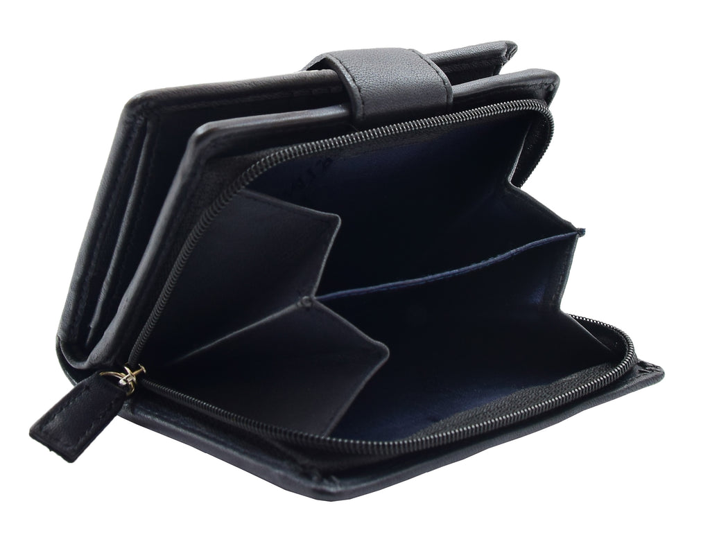 DR447 Women's Leather Purse Booklet Style Wallet Black 6