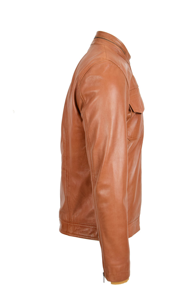 DR149 Men's Vintage Style Leather Biker Jacket Tan 4