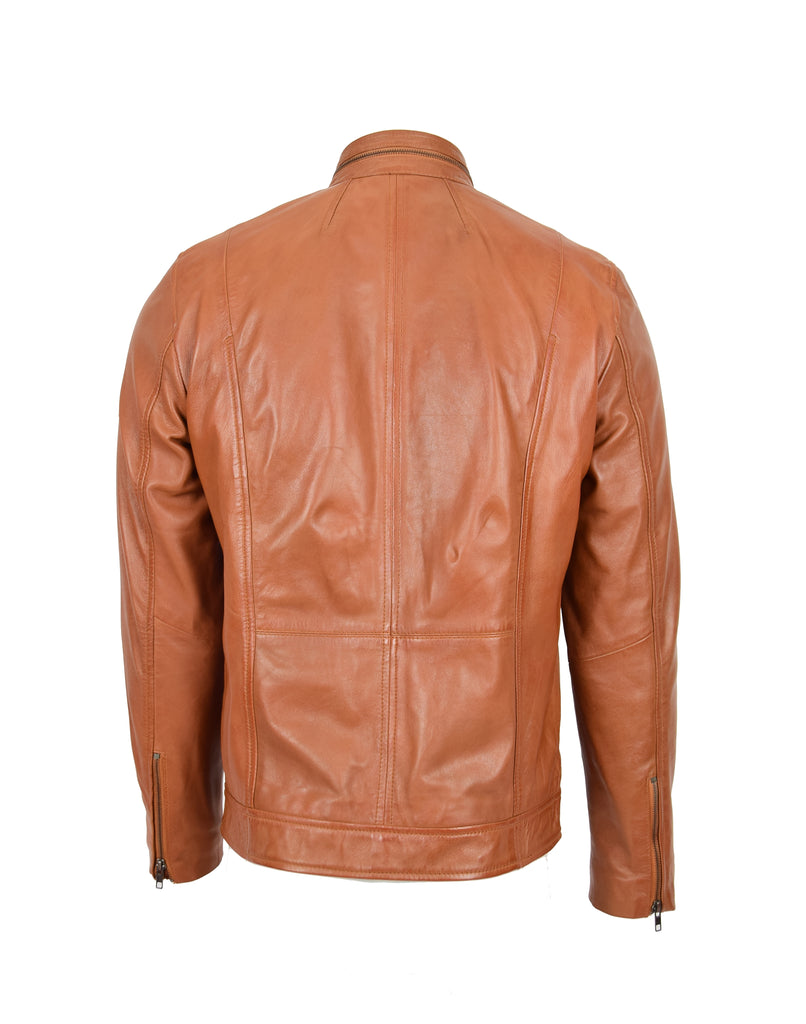 DR149 Men's Vintage Style Leather Biker Jacket Tan 5