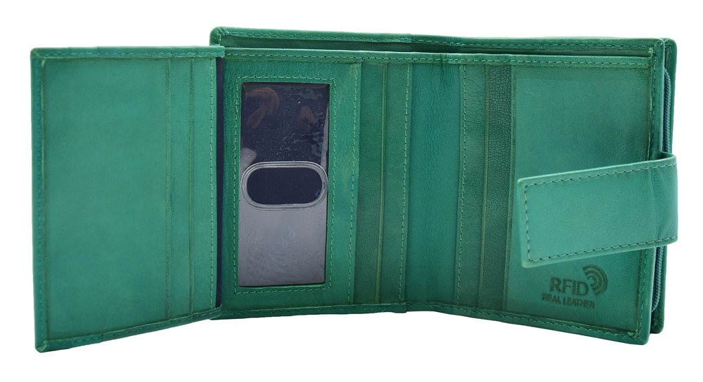 DR447 Women's Leather Purse Booklet Style Wallet Green 5