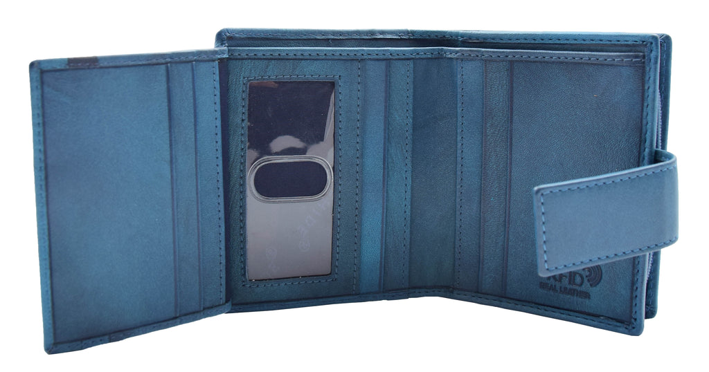 DR447 Women's Leather Purse Booklet Style Wallet Blue 5