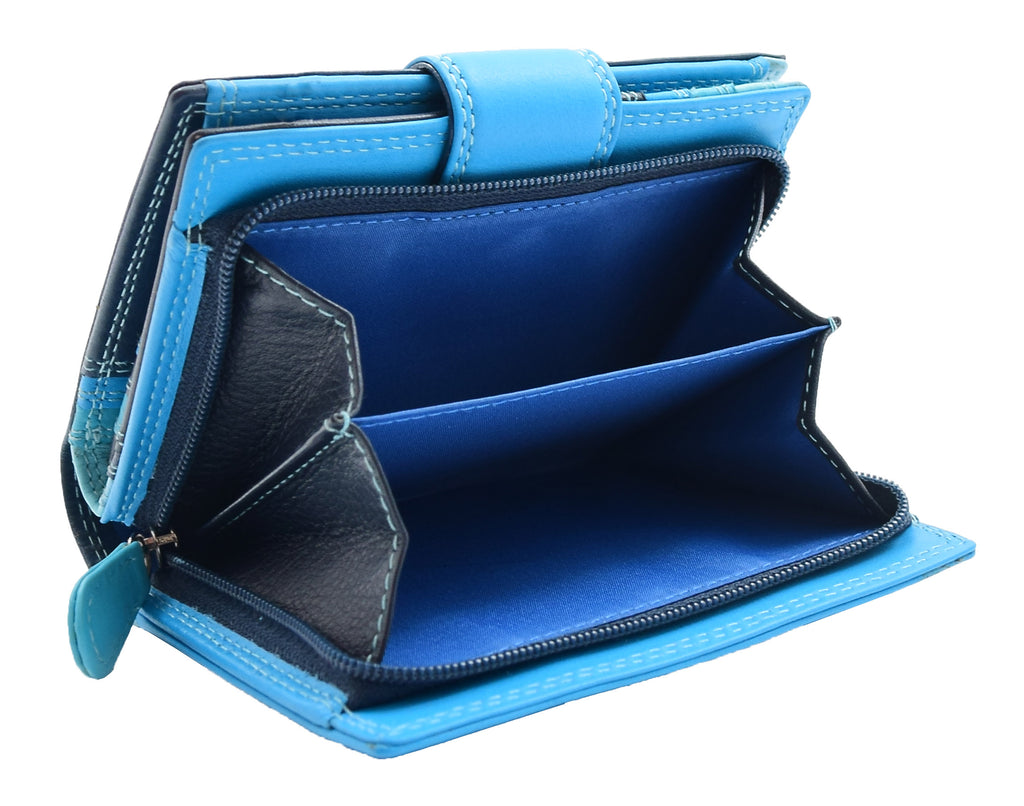 DR449 Women's Booklet Style Purse Leather Wallet Blue 4
