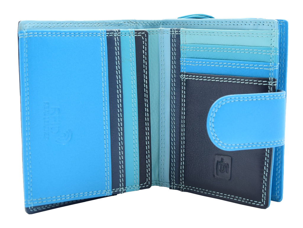 DR449 Women's Booklet Style Purse Leather Wallet Blue 5