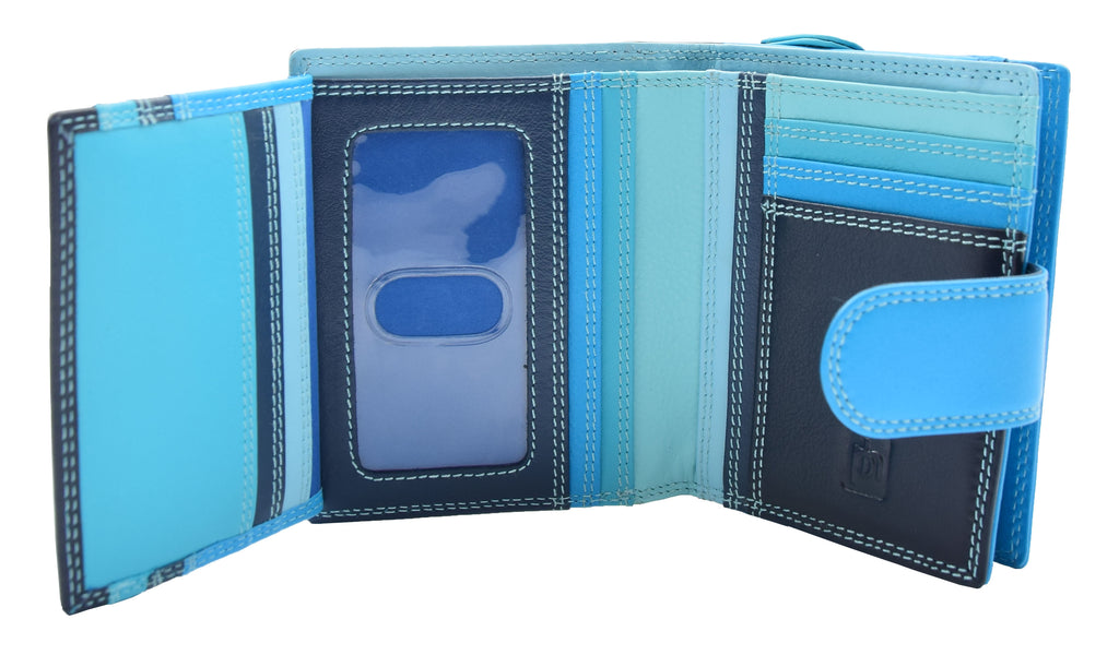 DR449 Women's Booklet Style Purse Leather Wallet Blue 6