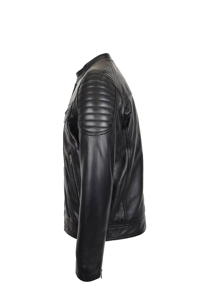 DR156 Men's Leather Biker Style Zip Jacket Black 4