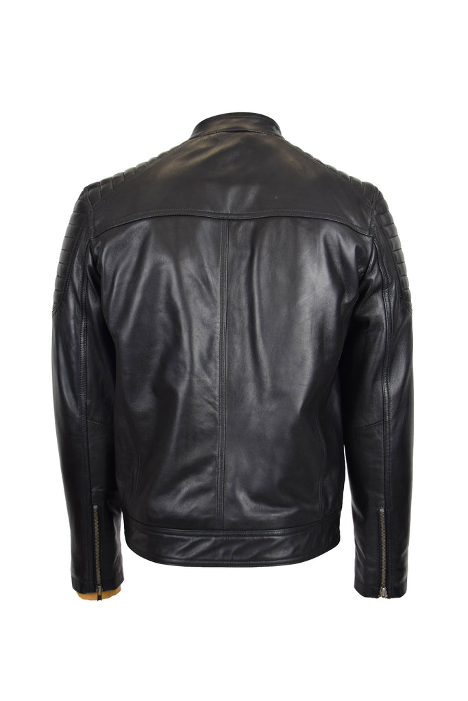 DR156 Men's Leather Biker Style Zip Jacket Black 5