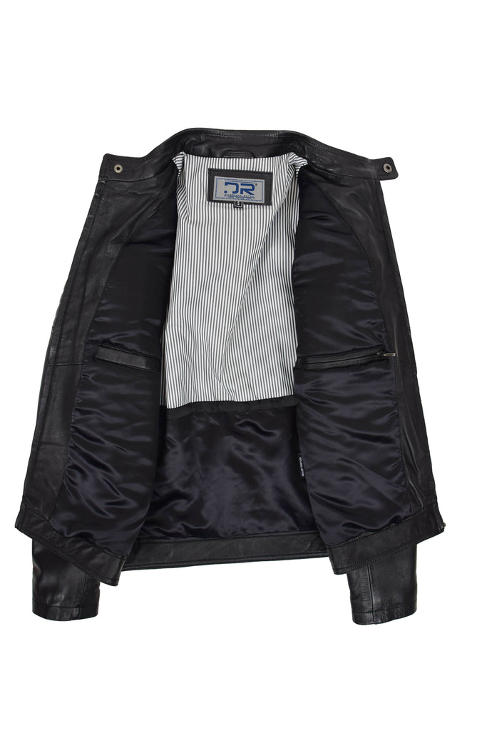 DR156 Men's Leather Biker Style Zip Jacket Black 7