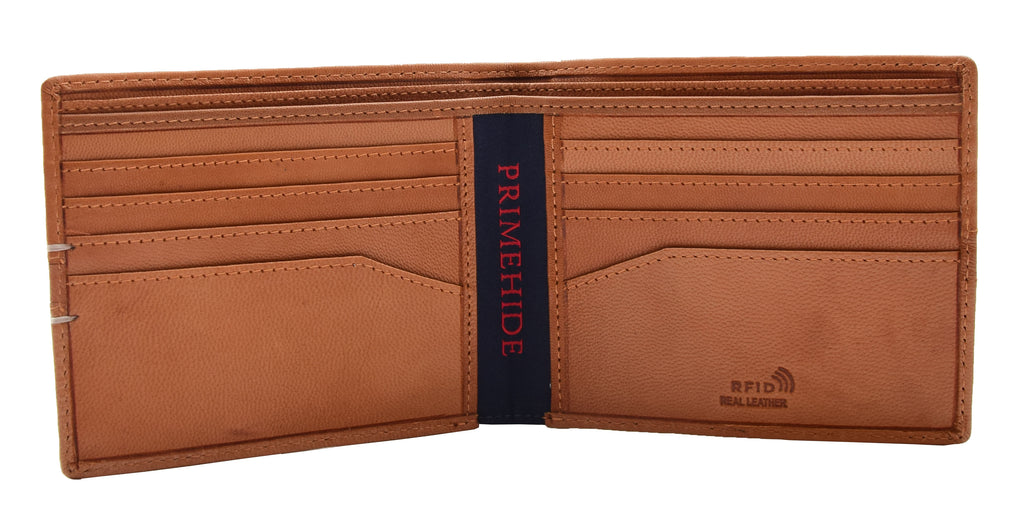 DR442 Men's Leather Wallet Slim Bifold Rfid Safe Credit Card Cognac 6
