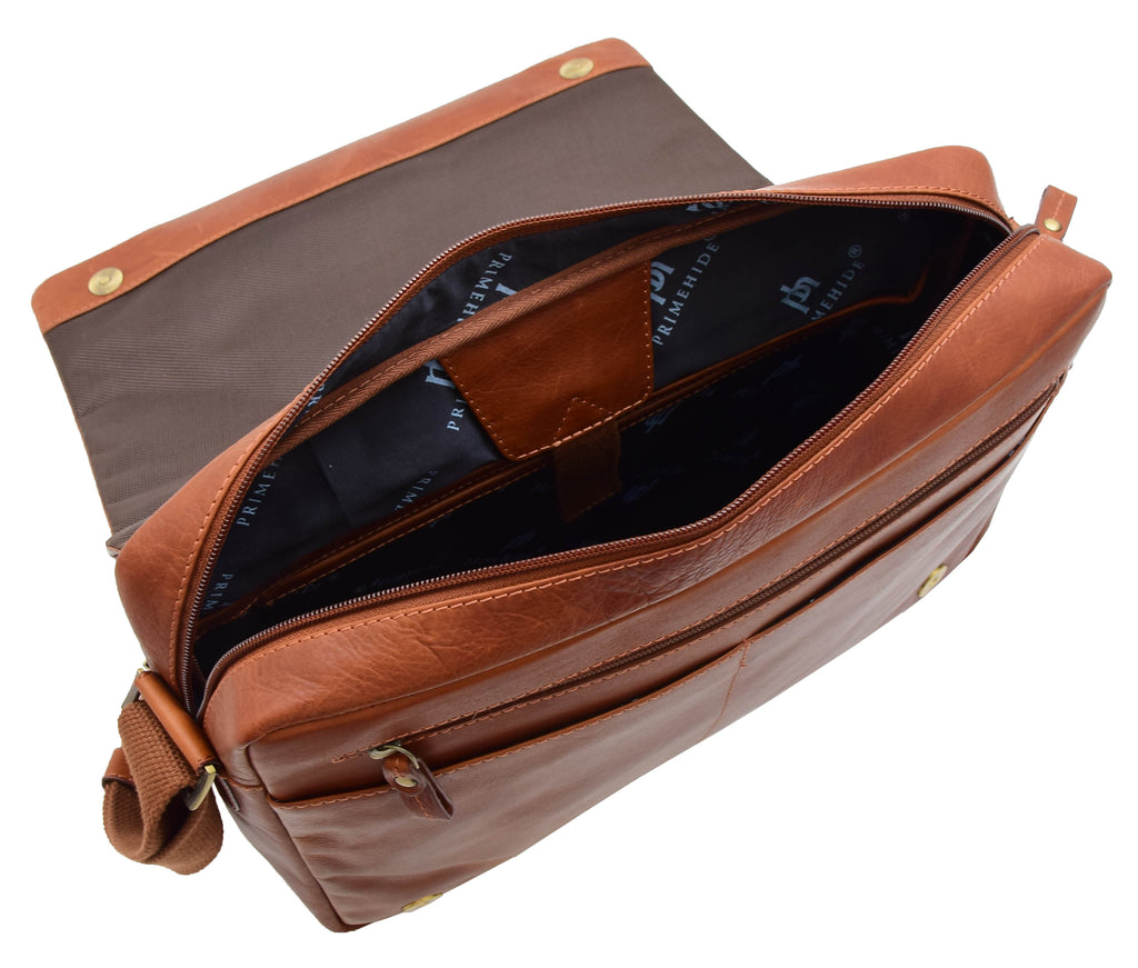 DR360 Men's Smart Casual Shoulder Leather Organiser Bag Chestnut 10