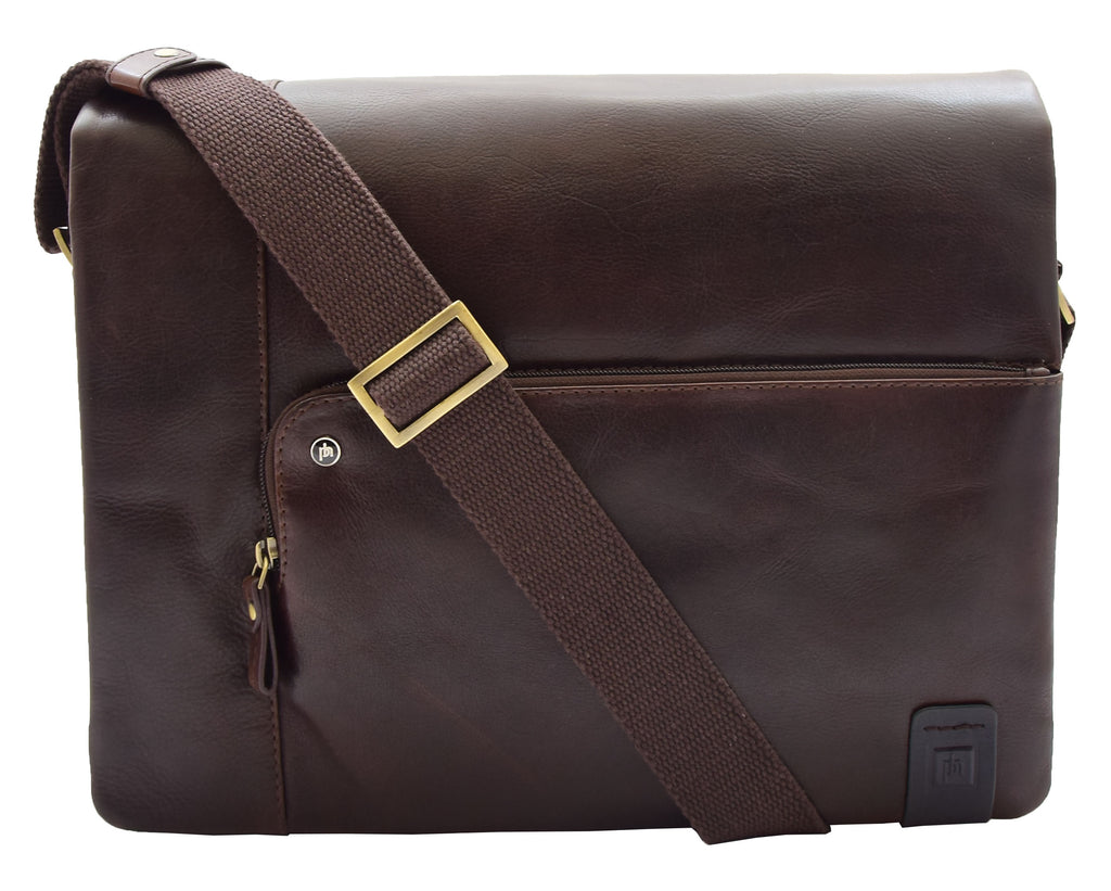 DR360 Men's Smart Casual Shoulder Leather Organiser Bag Brown 3