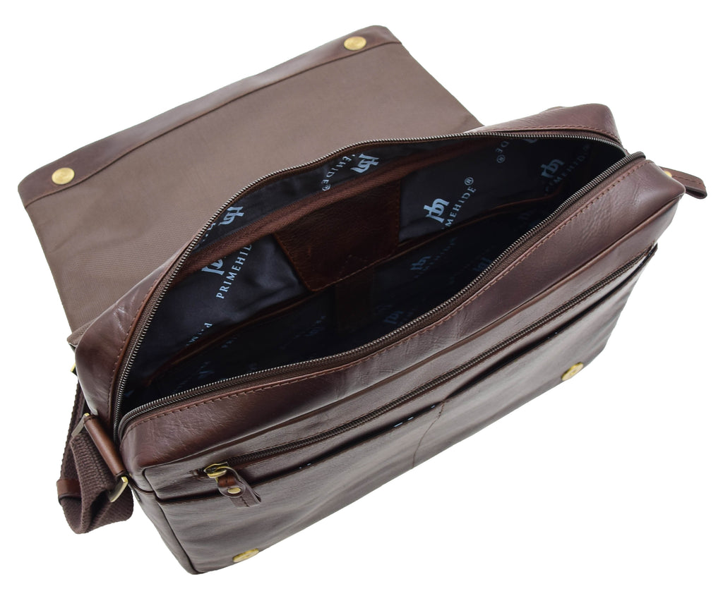 DR360 Men's Smart Casual Shoulder Leather Organiser Bag Brown 10