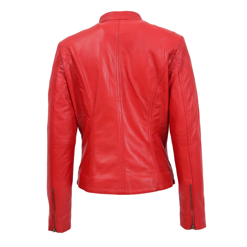 DR200 Ladies Classic Casual Biker Leather Jacket Red 4