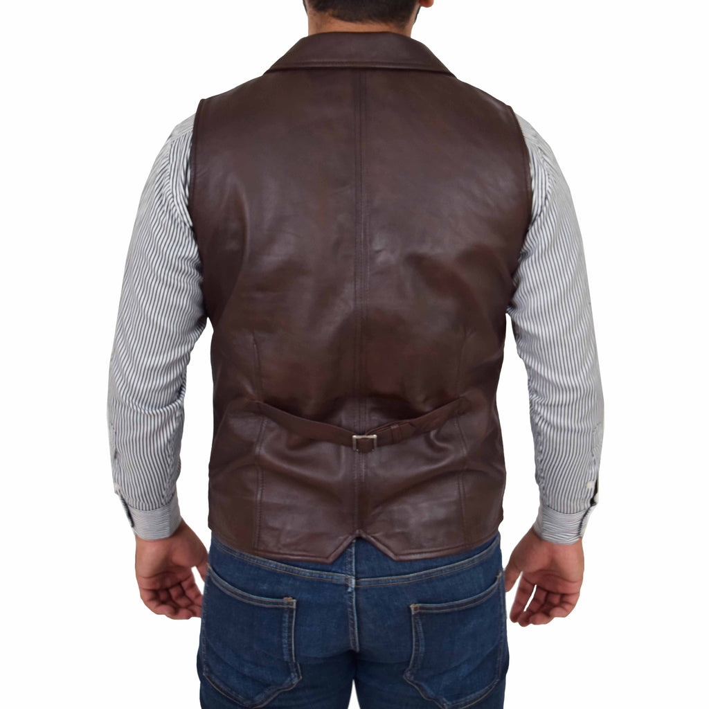 DR126 Men's Blazer Style Sheep Leather Waistcoat Brown 3