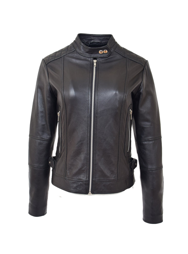 DR234 Women's Fitted Smart Leather Jacket Black 2
