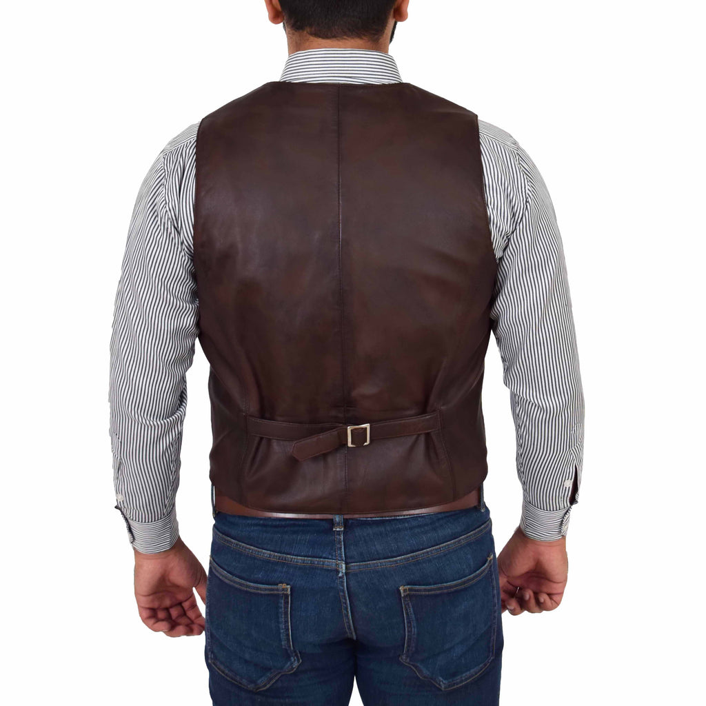 DR135 Men's Classic Waistcoat Leather Brown 2