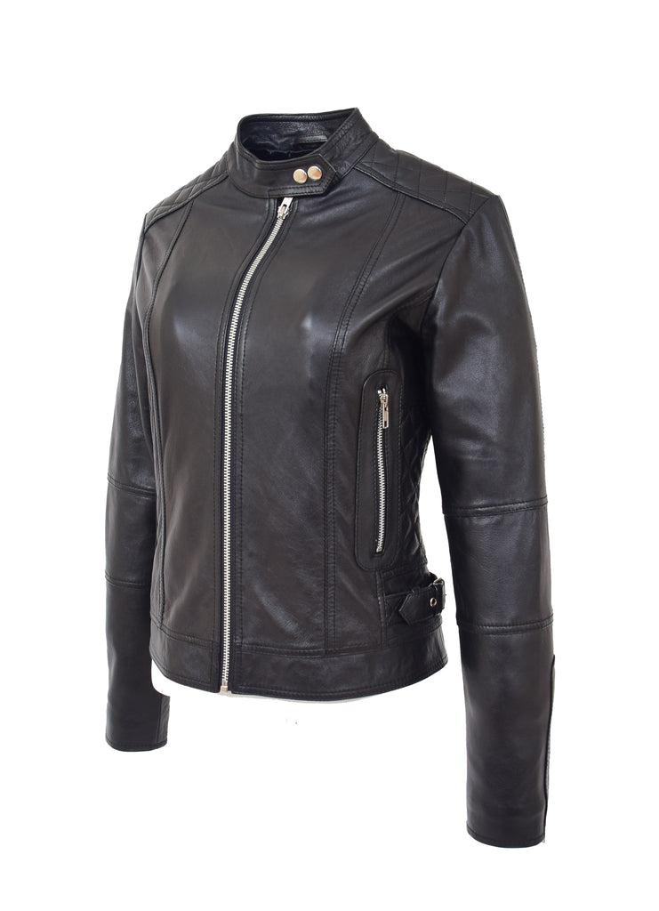 DR234 Women's Fitted Smart Leather Jacket Black 3