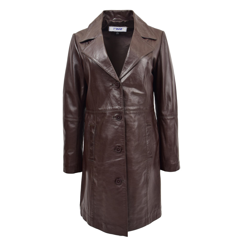 DR196 Women's 3/4 Length Soft Leather Classic Coat Brown 1