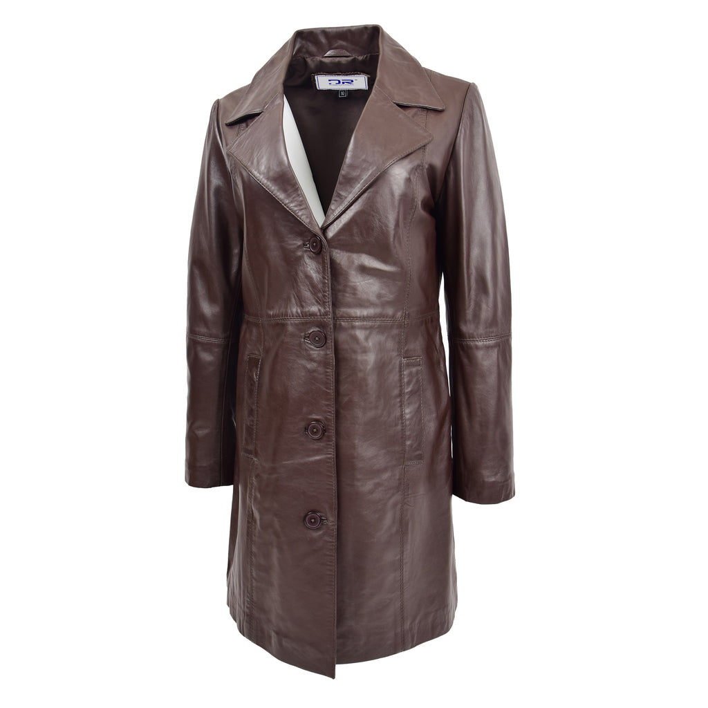 DR196 Women's 3/4 Length Soft Leather Classic Coat Brown 3