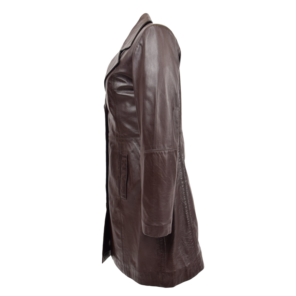 DR196 Women's 3/4 Length Soft Leather Classic Coat Brown 4