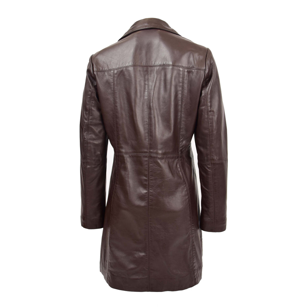 DR196 Women's 3/4 Length Soft Leather Classic Coat Brown 5