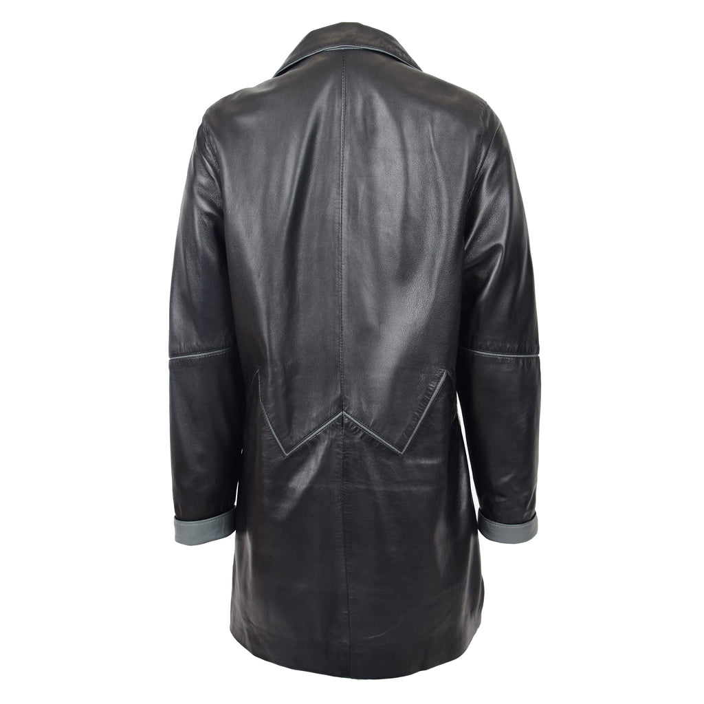 DR203 Ladies Classic Parka Real Leather Coat Trim Jacket Black-Grey 5