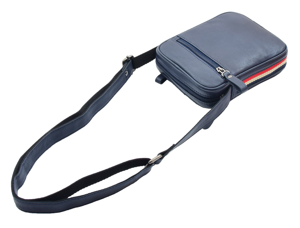 DR338 Men's Leather Cross Body Small Flight Bag Navy 9