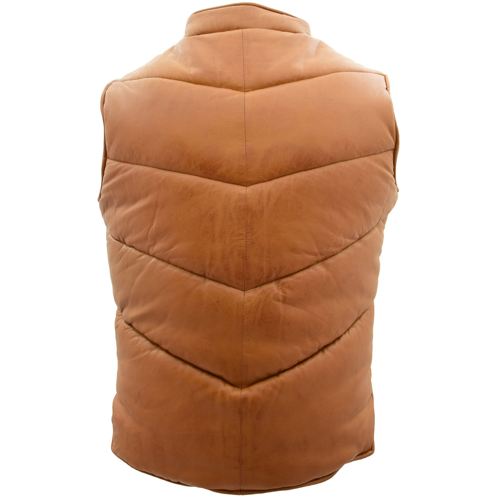 DR146 Men's Leather Puffer Waistcoat Body Warmer Tan 4