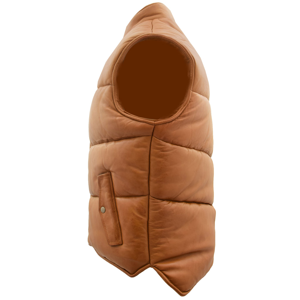 DR146 Men's Leather Puffer Waistcoat Body Warmer Tan 5