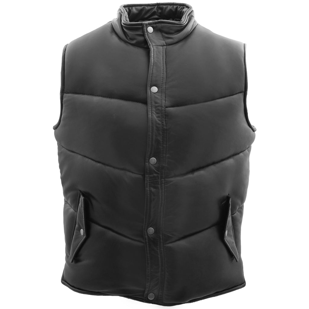 DR146 Men's Leather Puffer Waistcoat Body Warmer Black 6
