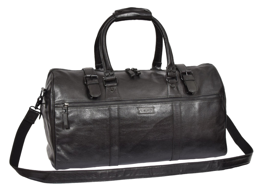 DR329 Black Luxury Leather Holdall Travel Duffle Bag 2
