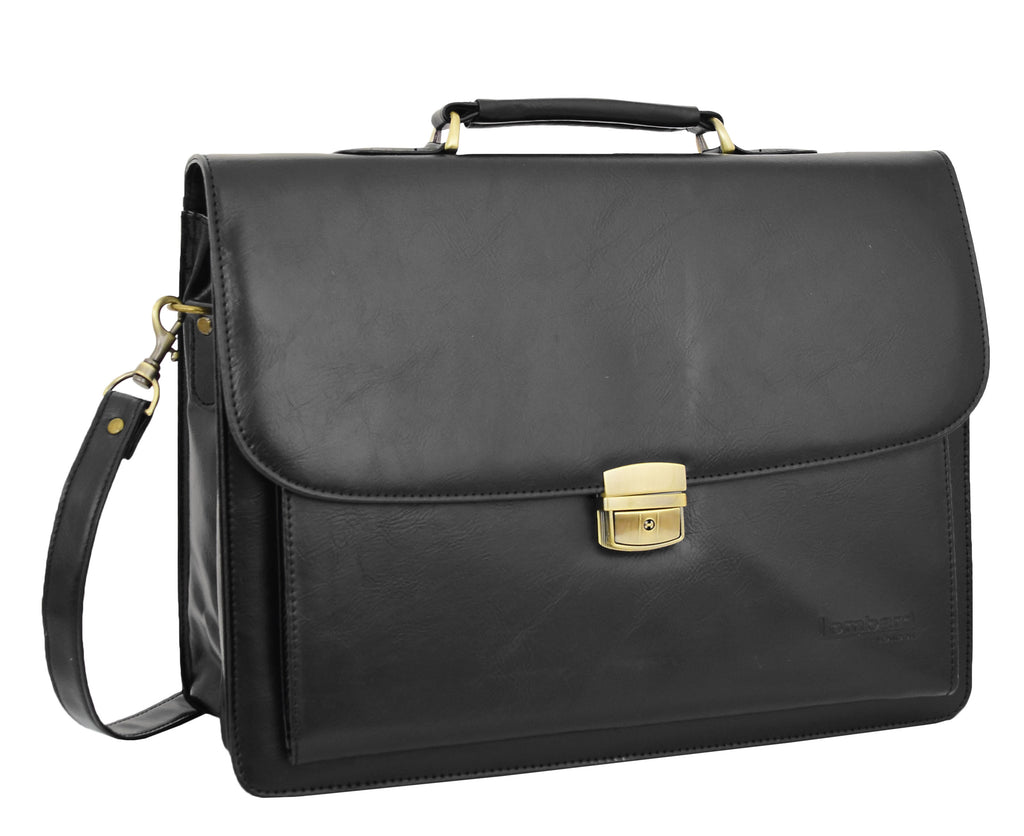 DR475 Men's Faux Leather Flap Over Briefcase Black 6