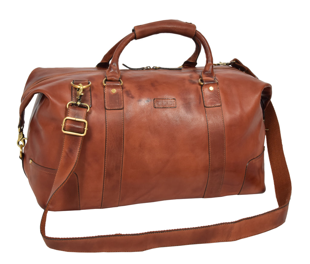 DR324 Genuine Leather Holdall Travel Weekend Duffle Bag Tan 8