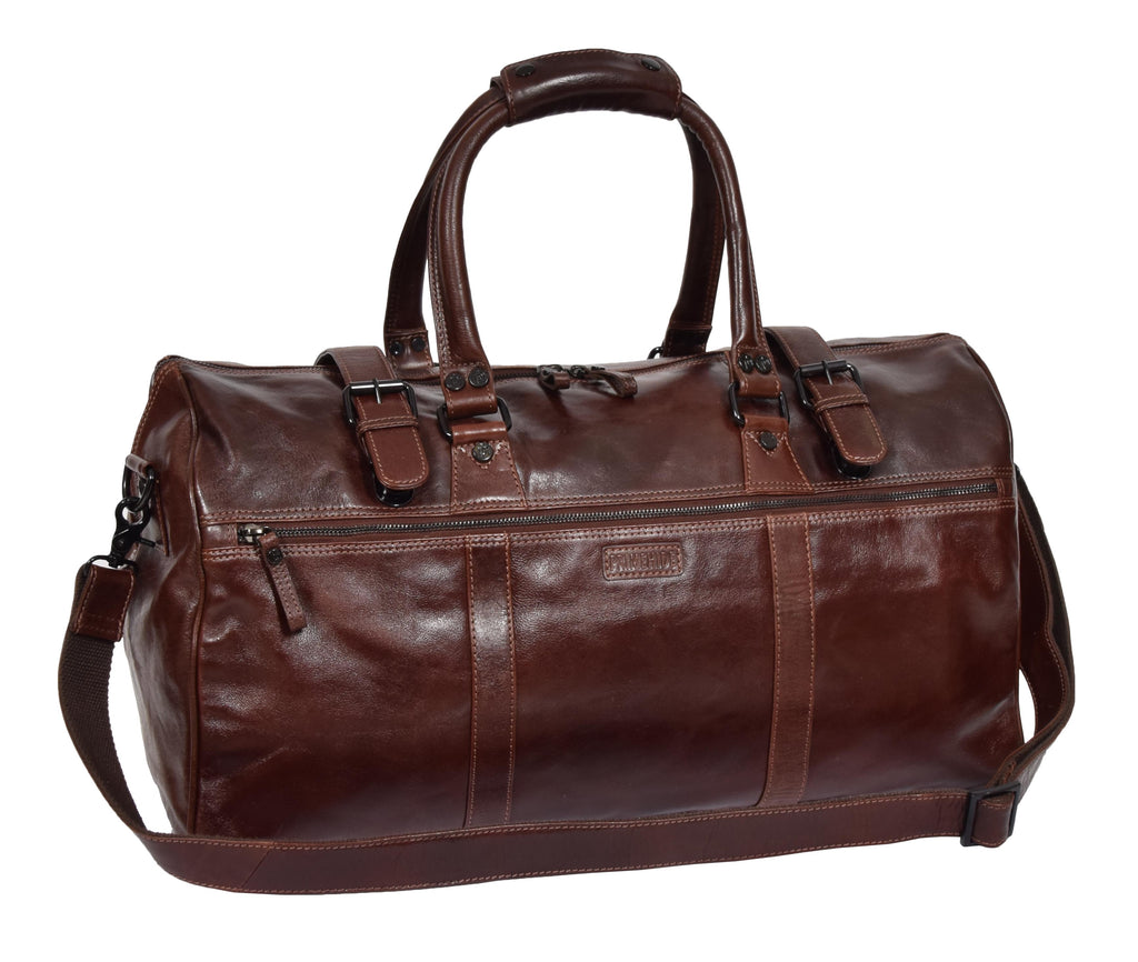 DR329 Brown Luxury Leather Holdall Travel Duffle Bag 9
