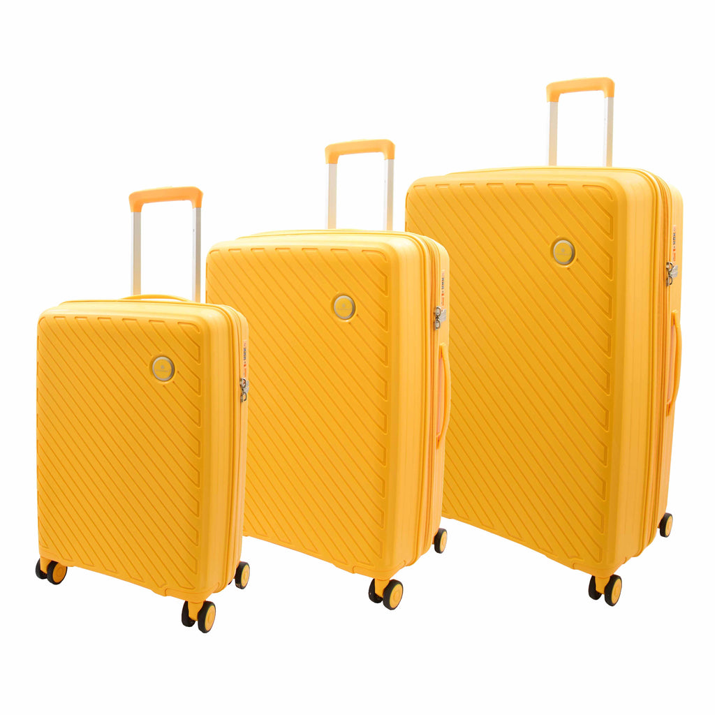 DR503 Four Wheel Suitcases Solid Hard Shell PP Luggage Bag Yellow 1