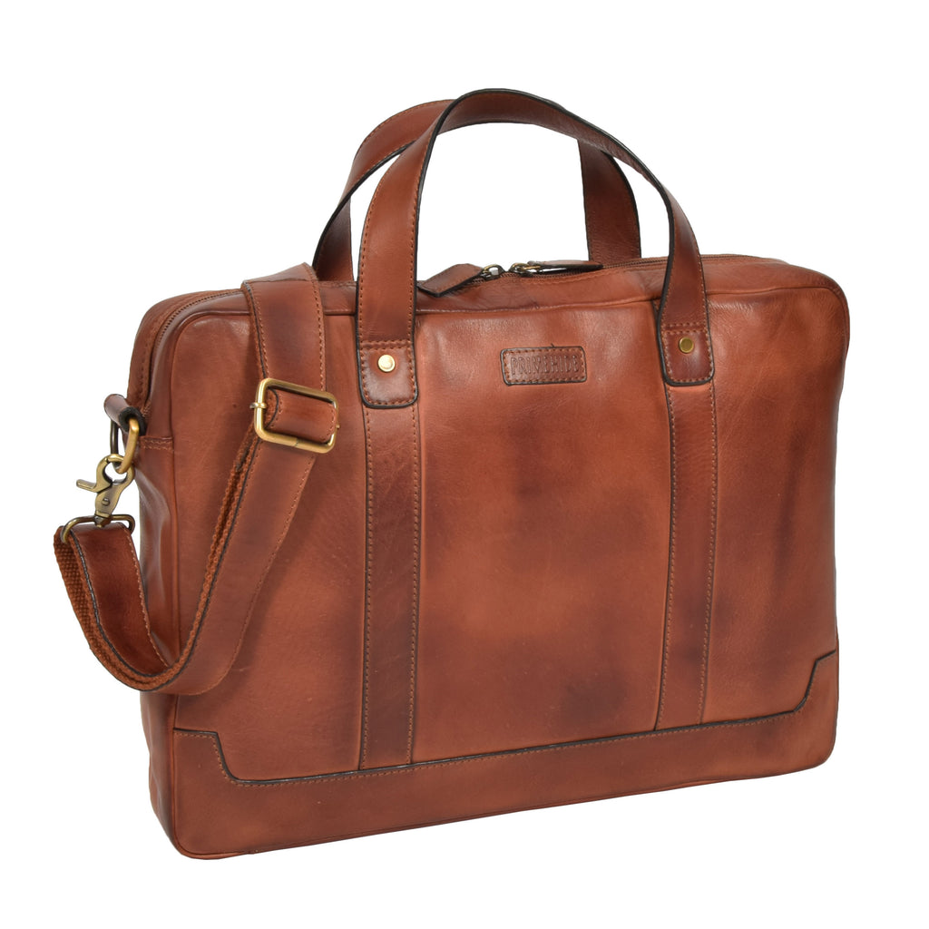 DR323 Real Soft Leather Satchel Vintage Tan Briefcase Office Bag 1