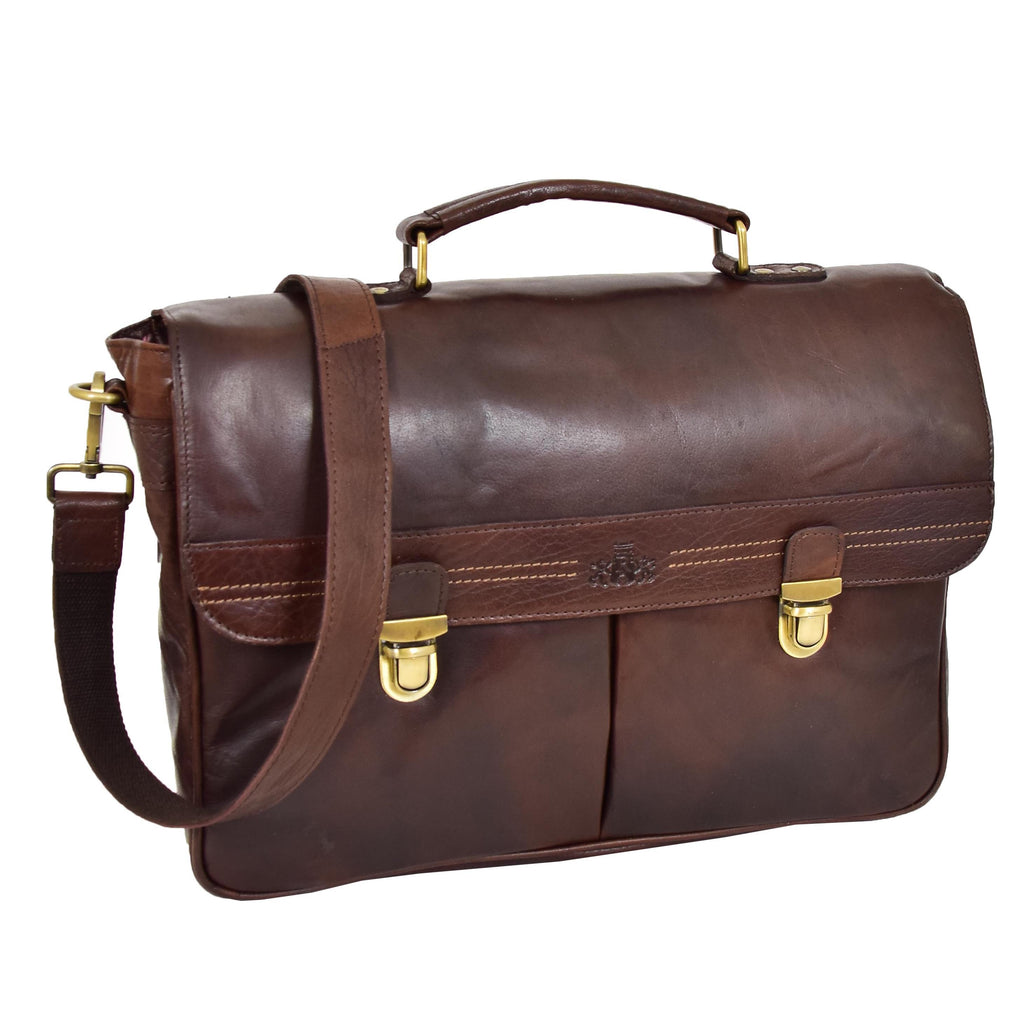 DR457 Men's Leather Briefcase Cross Body Satchel Bag Brown 1