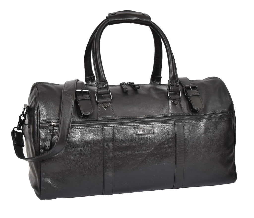 DR329 Black Luxury Leather Holdall Travel Duffle Bag 3