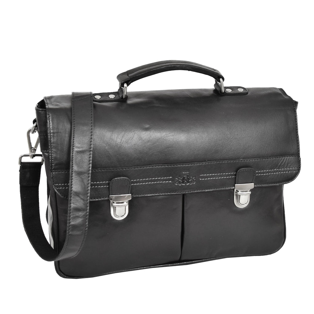 DR457 Men's Leather Briefcase Cross Body Satchel Bag Black 1