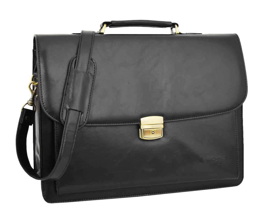 DR475 Men's Faux Leather Flap Over Briefcase Black 7