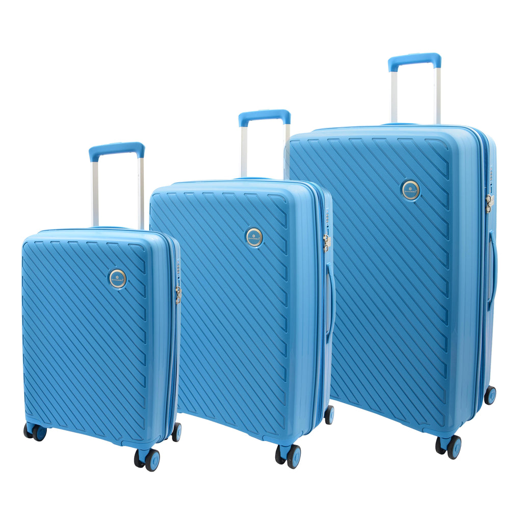 DR503 Four Wheel Suitcases Solid Hard Shell PP Luggage Bag Blue 1