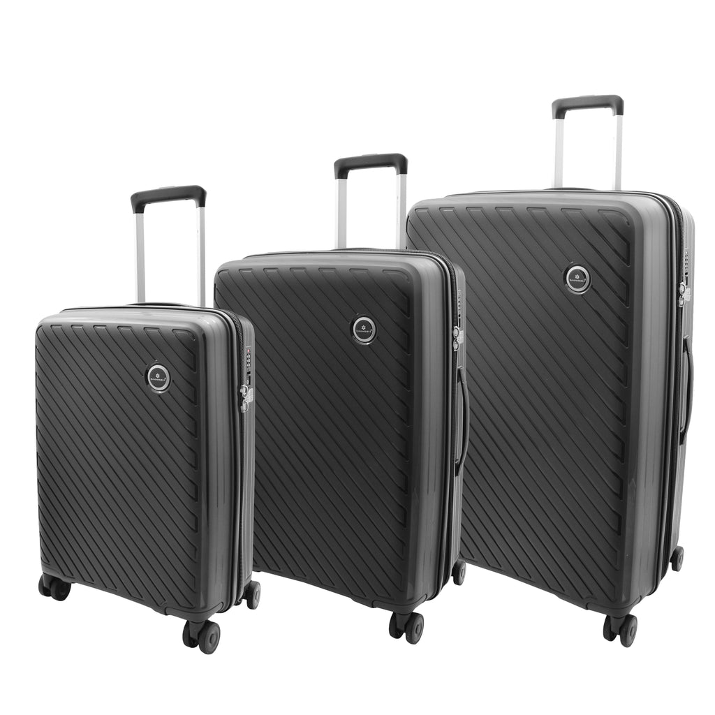 DR503 Four Wheel Suitcases Solid Hard Shell PP Luggage Bag Black 1
