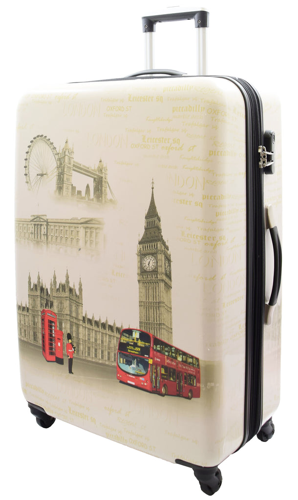 DR500 Four Wheel Suitcase Hard Shell Luggage London Print 2